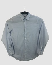 Calvin Klein Steel Mens 17 34-35 Xl Blue Check Dress Shirt Slim Fit Stretch