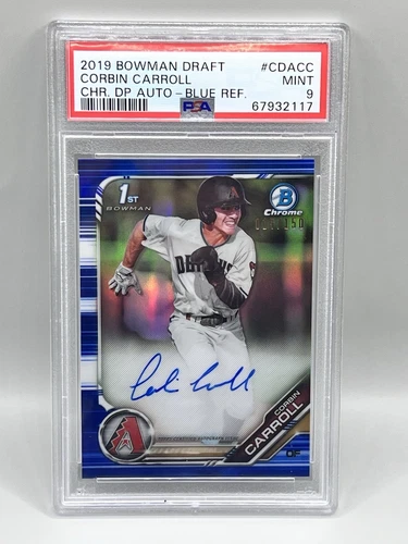 CORBIN CARROLL 2019 Bowman Draft Chrome True Blue Refractor Auto /150 PSA 9