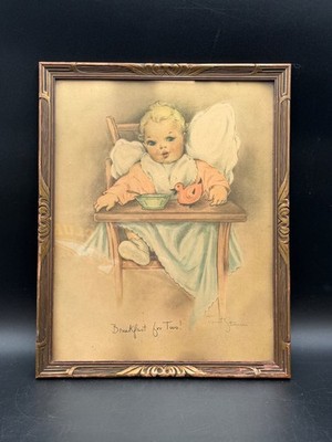 Antique Framed Art Print ''Breakfast for Two'' Janet Sturman Gallery Wall Granny