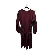 Alfani Burgundy Long Sleeve Belted Midi Dress Women Size M