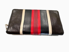 Longchamp ladies zip around leather wallet black red white striped