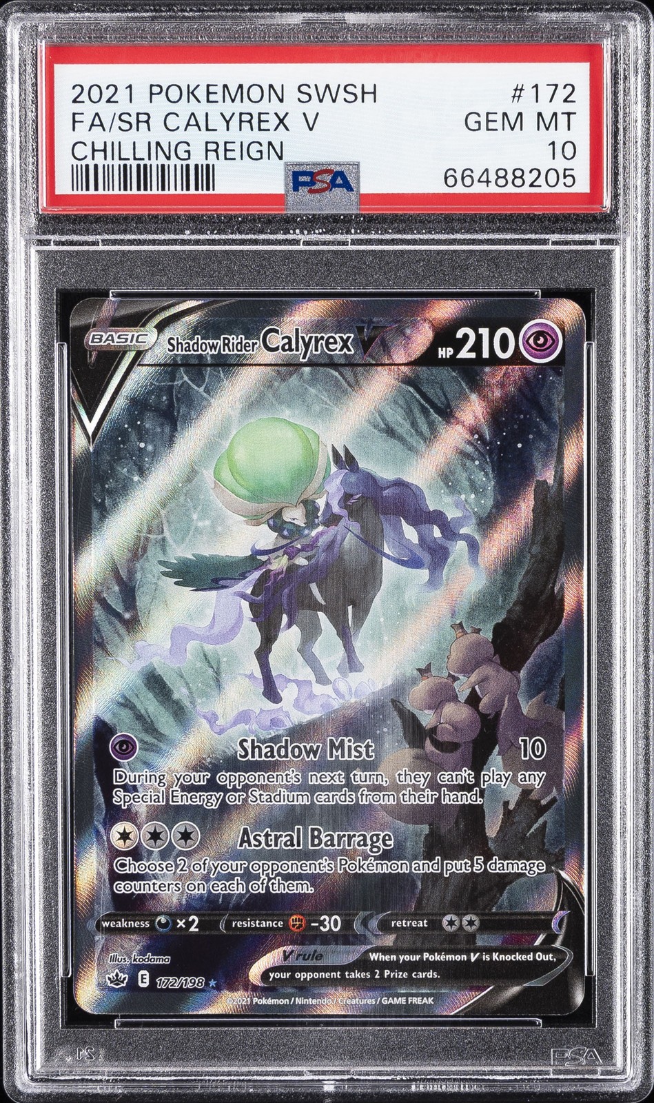 POKEMON SWORD & SHIELD CHILLING REIGN FULL ART/SHADOW RIDER CALYREX V PSA 10