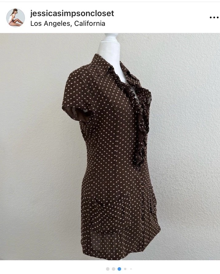 Sass & Bide коричневый горошек платье/туника ASO Джессика Симпсон как видели на Y2K винтажный - Изображение 4 из 4