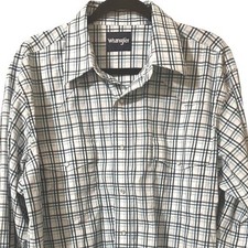 Wrangler Men's Long Sleeve Blue White Plaid Western Pearl Button Shirt Sz XL