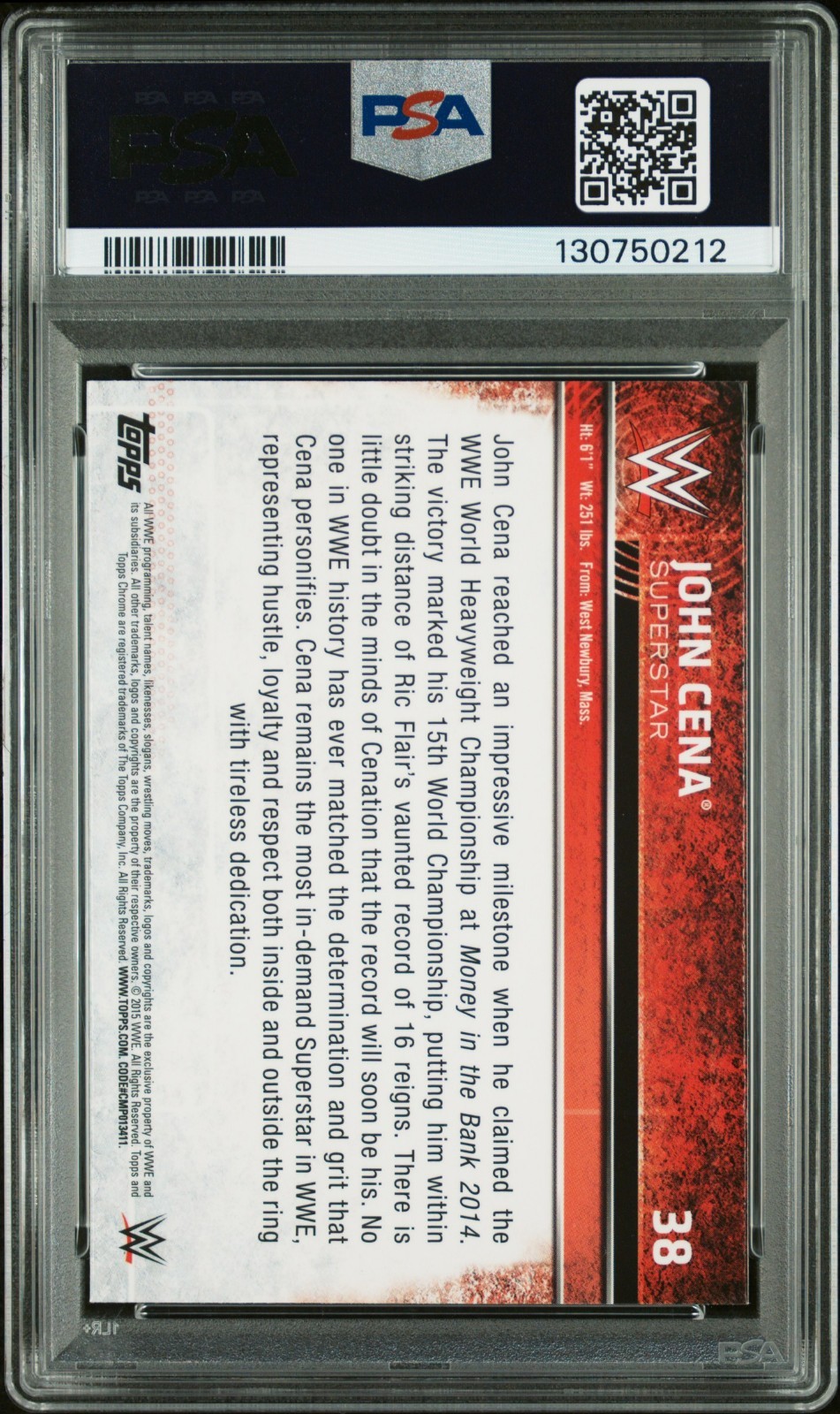 2015 WWE Topps Chrome Atomic Refractor John Cena PSA 10 #38 POP 8 WWF RARE GOAT view 2