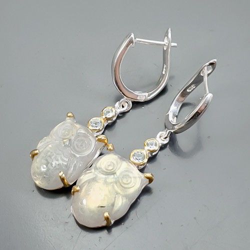Carving gem 25 ct+ Natural Labradorite Earrings 925 Sterling Silver /E124936 - Picture 2 of 8