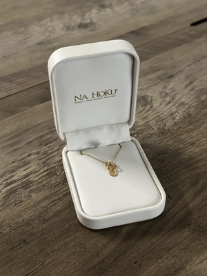 Na Hoku 14k Yellow Gold Chain Necklace w/ Pearl Hawaiian Flip Flop Pendant 17''