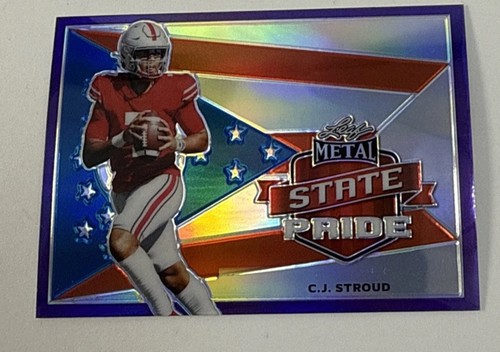 C.J. STROUD ROOKIE CARD Leaf Metal STATE PRIDE RC Ohio Football TEXANS Purple