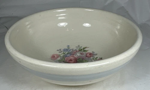 VTG Oven Bake Mixing Bowl Blue Stripe Floral Farmhouse Decor Shabby Chic
