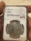 1887 Philadelphia Morgan Silver Dollar $1 NGC Ms62