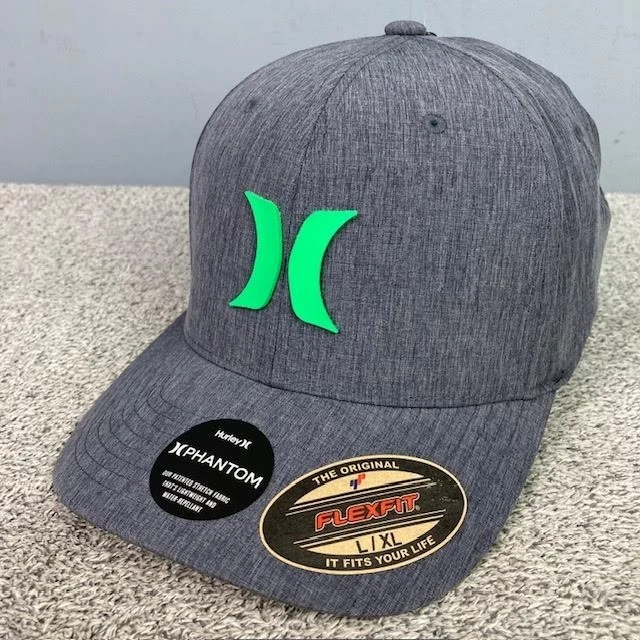 Hurley Phantom Sonic Hat FlexFit Flex Fitted Gray Green Dri Men Adult Cap