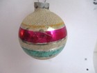 2 Vtg Shiny Brite Glass Christmas Ornaments-Stripes/Mica Flakes-3" — photo 2