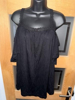 Schwarzes Cold Shoulder Top mit Regenbogen Größe L - bis UK 22