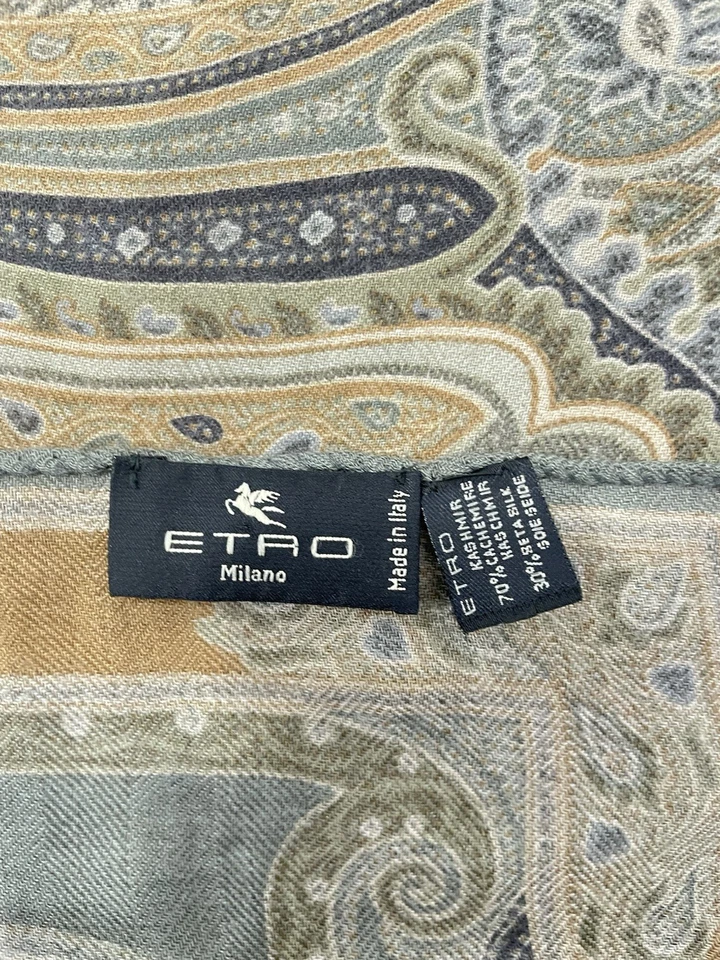H31# Etro Milano Paisley Scarf 70% Cashmere 30% Silk Fringe Wrap Made In Italy - Image 2 of 4