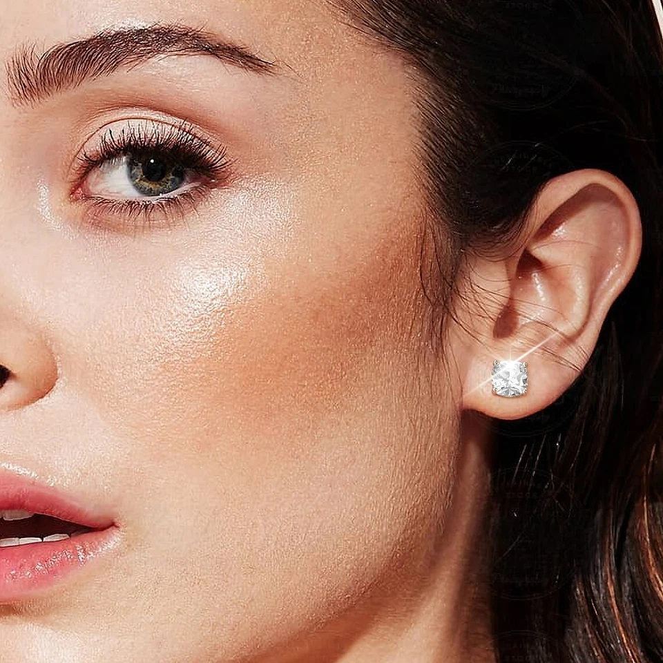 IGI Certified 8 Ct Cushion Cut Lab Grown Diamond Stud Earrings 14K Gold E-F VS - Image 3 of 4