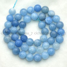 8mm Natural Blue Aquamarine Round Gemstone Loose Beads 15'' Strand