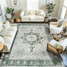 Boho Rug Washable Area Rugs for Living Room Large Machine Washable 8x10 Green