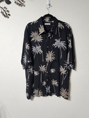 Hollis River Shirt Mens XL Black Short Sleeve Button Up 100% Rayon Hawaiian