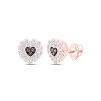 10K Rosegold Echt Brown Diamant Damen Cluster Gewellt Herz Ohrstecker 1/6 Karat