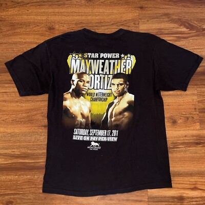 Floyd Mayweather vs Victor Ortiz 2011 Tale of the Tape Double Sided L T-shirt