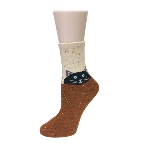 Wrapables Thick Wool Animal Design Crew Socks (Set of 6), Cat and Owl - Picture 4 of 7