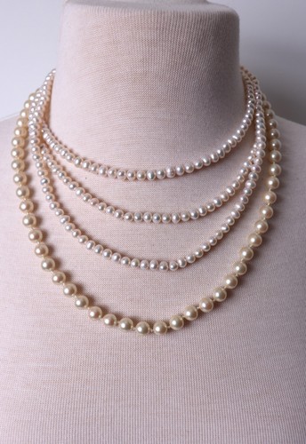 Lot 2 Vintage Pearl Necklaces 3 Strand Choker & 1 Single Strand Gold Tone Clasp - Picture 10 of 11