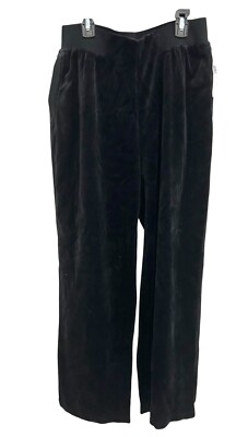 C.B. Casual Black Velvet Wide-Leg Pants With Elastic Waistband