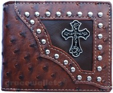 Cross Mens Wallet Western Bifold Style W012-55 Ostrich Brown