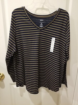 Sonoma Women L/S Vneck Navy Rina Stripe Size 0X Long