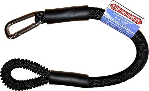 SuperBungee Black Cord 12-In with 1 Stainless Steel Hook & 1 Cleat-Loop Ends 3679