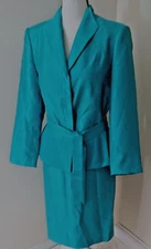 John Meyer Collection 2pc  Skirt Suit Long Sleeve Belted Turquoise Green Size 10