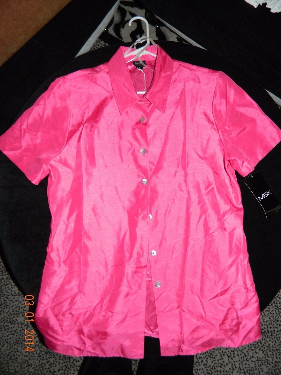 MSK WOMEN SIZE 18 PINK LONG BUTTON UP SHIRT..NWT..ORIG $80 | eBay