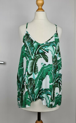 OBJECT Spaghettiträger Racerback Top Allover Print Damen Gr. 38 weiß grün 