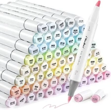 Ohuhu 96 Colors Alcohol Pastel Markers Double Tipped Brush&Chisel Refillable Ink