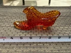 Fenton Orange Amber Glass Hobnail Slipper Boot Shoe Rare Cat Head Model Vintage
