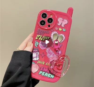 NEW Pretty Pink W/ Emoji Phone Case Cute iPhone 14 NWT Free Heart Phone Holder