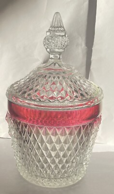 Vintage Indiana Glass Diamond Point Ruby/Cranberry Flash Ice Bucket with Lid