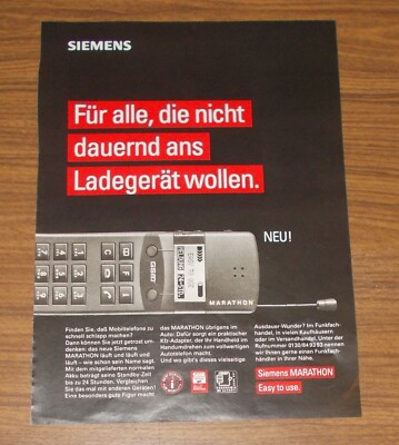 Seltene Werbung SIEMENS MARATHON Mobiltelefon Handy - Easy to use 1994