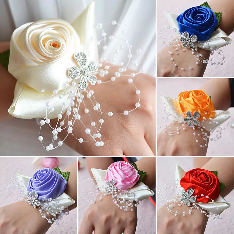 Wrist Corsage Bracelet Bridesmaid Hand Flower Wedding Party Prom Band Decor
