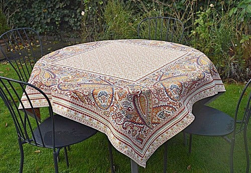 Tablecloth jacquard terracotta 145x145 cm tapestry type paisley France Provence - Picture 5 of 7
