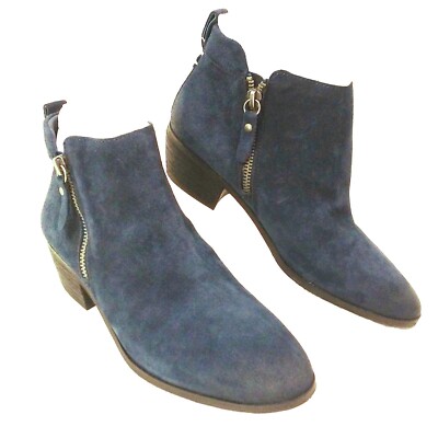 NWOT Vince Camuto Tricera Blue Suede Bootie Chelsea 6.5M Side Zips Stack Heel