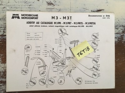 Catalogue & Notice Pièces Détachées Mobylette Motobécane Motoconfort Cady M3 - Occasion Avant 1970