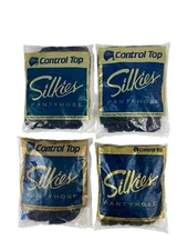Vintage Silkies Control Top Pantyhose Pack THREE Medium Navy & ONE Off Black.