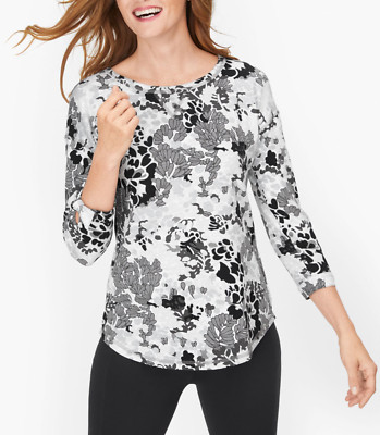 T by TALBOTS WHITE GREY TIE CUFF 3/4 SLEEVE PRINTED PULLOVER PLUS PETITE Sz 3XP