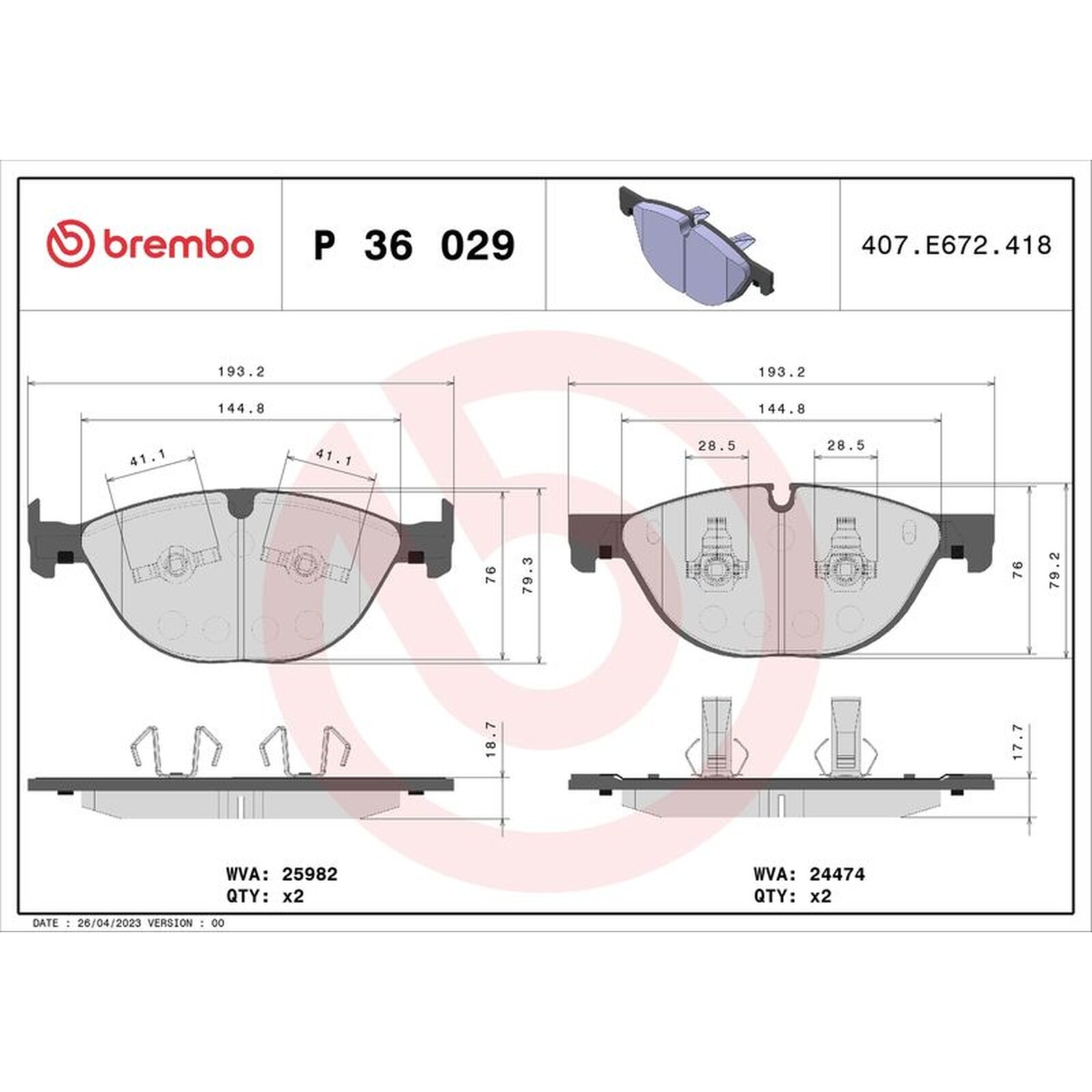 Brembo Prime Brake Pad Set P36029 Fits Jaguar Front Axle - Free Shipping