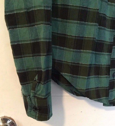 Girl's long sleeve button down shirt size 14, green black, metallic -347 - Picture 3 of 6