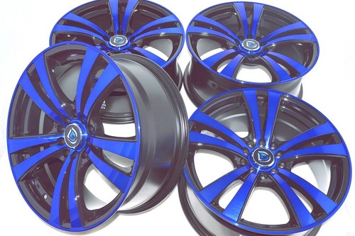 Set of 4 New 17x7.5 DDR R10 Black/Polished Blue 17