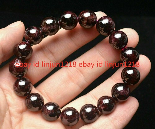 Bracciale elastico perle pietre preziose rotonde cristallo granato rosso naturale 10 mm 7,5'' - Foto 9 di 11