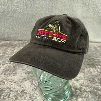 VTG Fishing Hat Cap Mens Strapback Black Bite Me Bait Company
