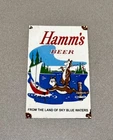 VINTAGE 12” HAMMS BEER BEAR PORCELAIN SIGN GAS OIL CAR TRUCK MOTORCYCLE